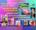 Animation pour tout évènement maquillage, sculpture de ballons, jeux en bois, mini golf, tatouage éphémère, réalité virtuel...